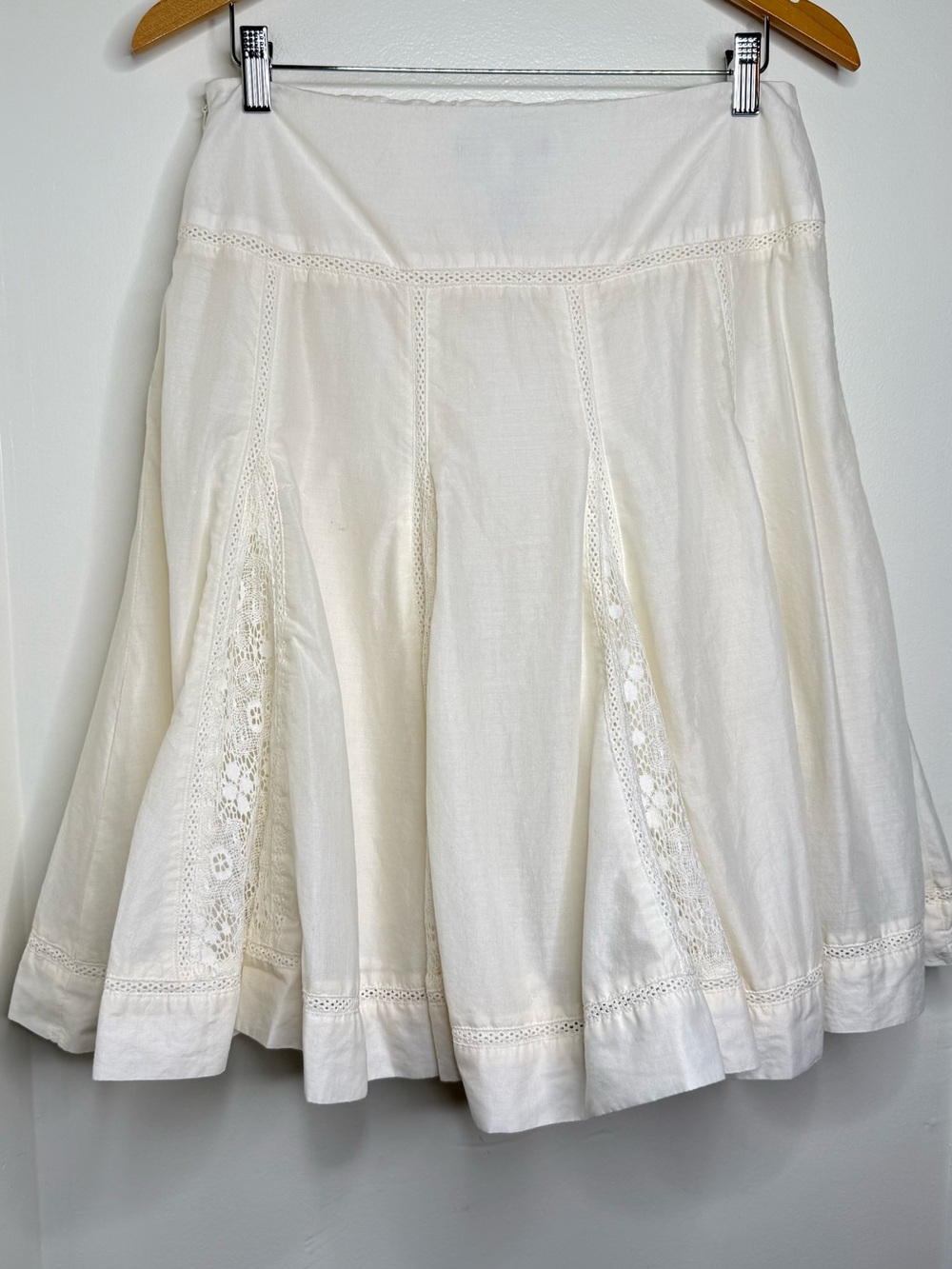 Apt 9 Cotton Ivory Skirt Lace Panels Women’s Size 8 Lined Feminine Romantic - Picture 3 of 9